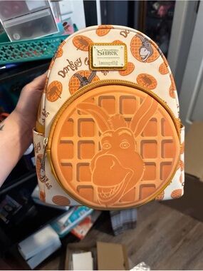 Loungefly Cream and Orange Shrek Donkey Waffle Mini Backpack